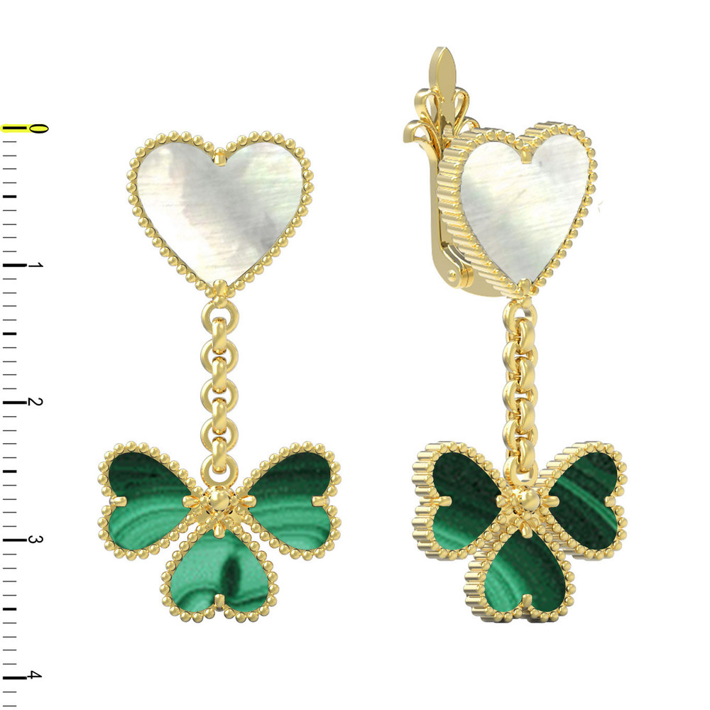 Серьги из лимонного золота c малахитом и перламутром