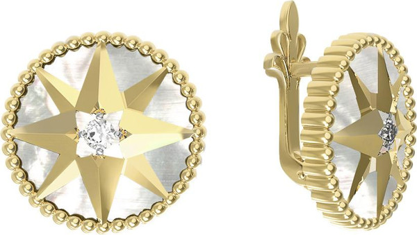 Серьги из лимонного золота c фианитом и перламутром