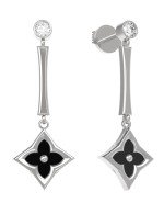 Серьги из белого золота 585 пробы c фианитом и ониксом