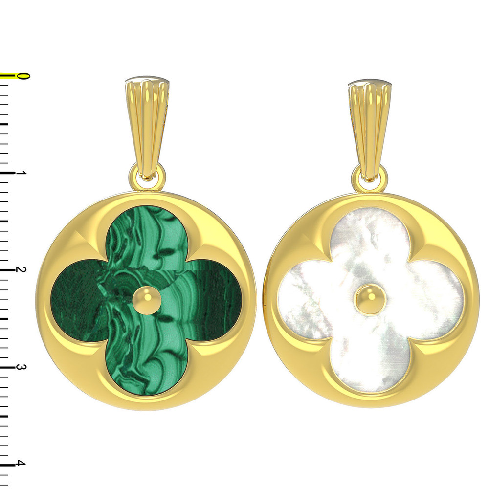 Подвеска из лимонного золота c малахитом и перламутром