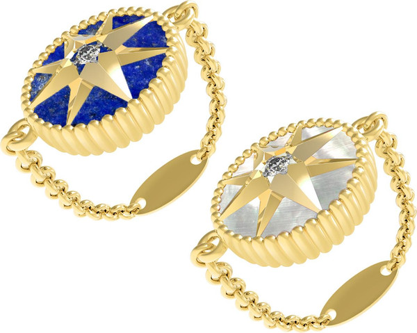 Кольцо из лимонного золота c фианитом, лазуритом и перламутром