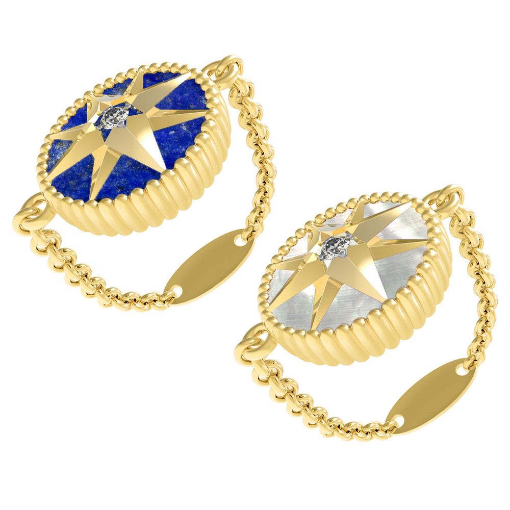 Кольцо из лимонного золота c фианитом, лазуритом и перламутром