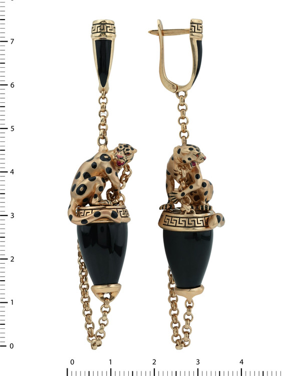 Серьги из золота c эмаль и ониксом