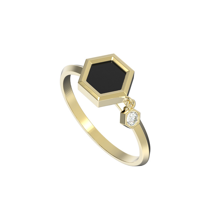 Кольцо из лимонного золота c бриллиантами и ониксом