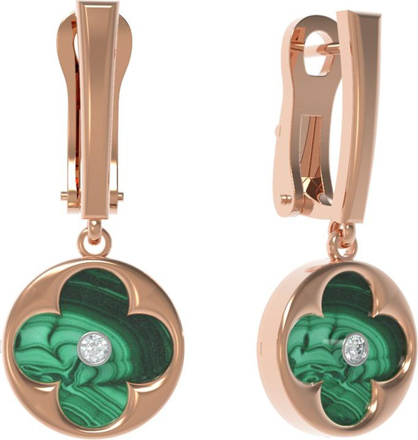 Серьги из золота c бриллиантами и малахитом