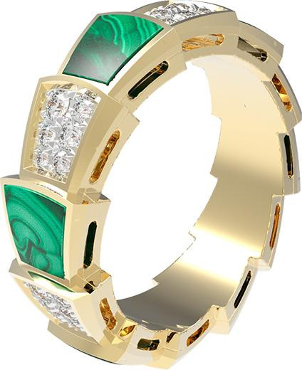 Кольцо из лимонного золота c бриллиантами и малахитом