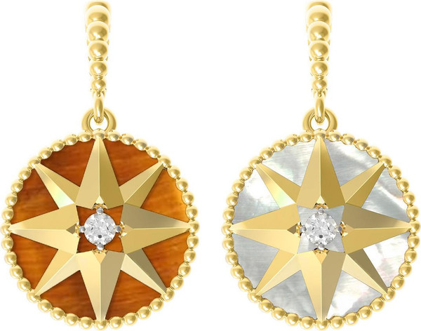 Подвеска из лимонного золота c фианитом, тигровым глазом и перламутром