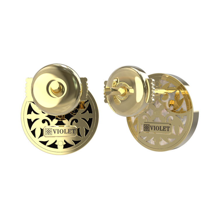 Серьги из лимонного золота c ониксом и перламутром