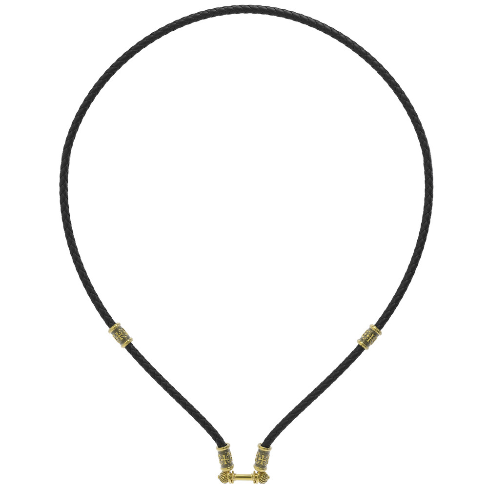 Шнурок кожаный из лимонного золота c кожаным шнурком