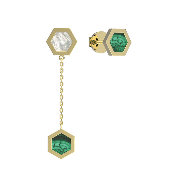 Серьги из лимонного золота c малахитом и перламутром