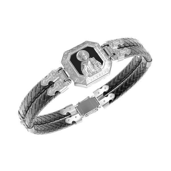 Браслет из белого золота c шнурком и ониксом