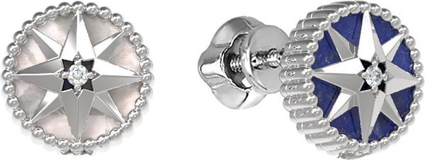 Серьги из белого золота c бриллиантами, лазуритом и перламутром