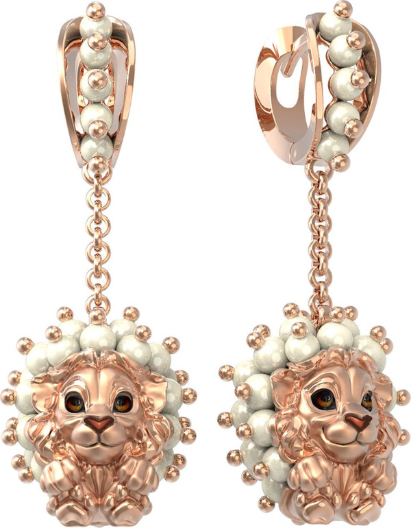 Серьги из золота c эмаль и жемчугом