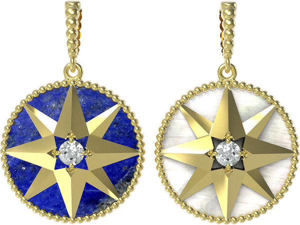 Подвеска из лимонного золота c фианитом, лазуритом и перламутром