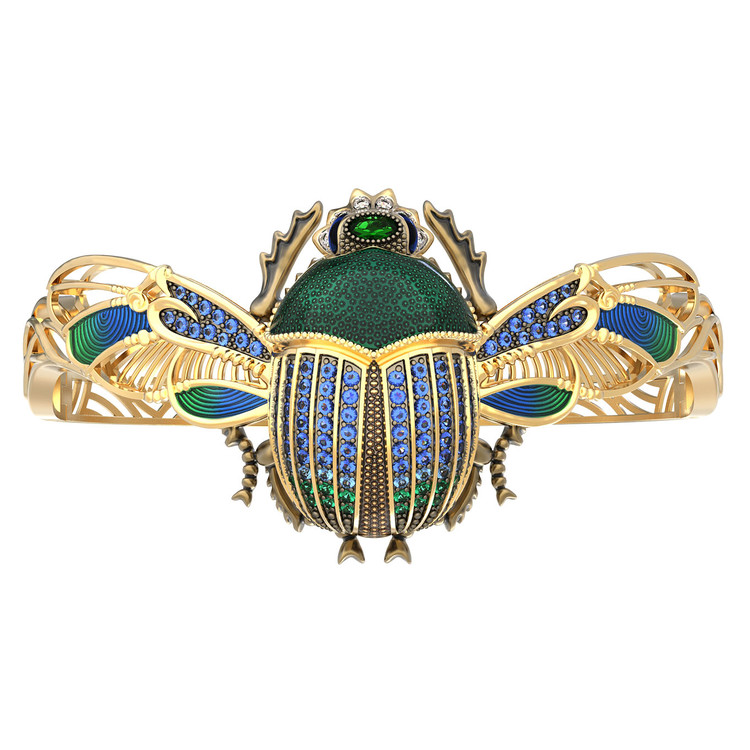 Браслет из лимонного золота c эмаль , фианитом, турмалином и эмалью