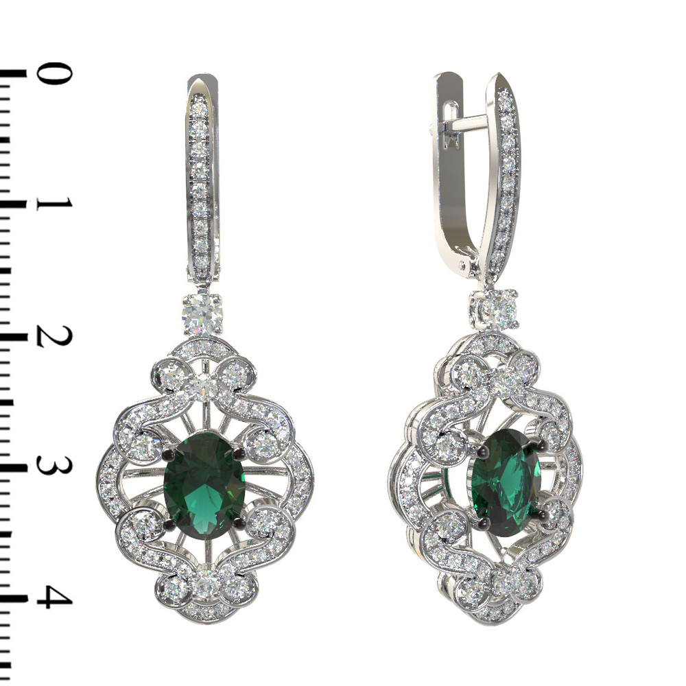 Серьги из белого золота c бриллиантами и изумрудом