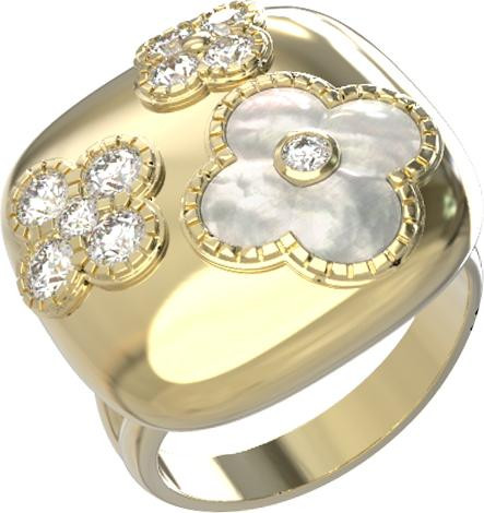 Кольцо из лимонного золота c бриллиантами и перламутром