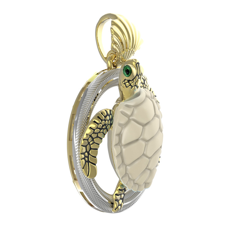 Подвеска из лимонного золота c эмаль и бивнем мамонта