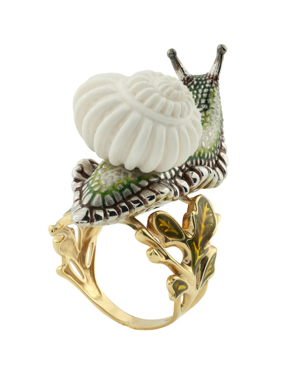 Кольцо из лимонного золота c эмаль и бивнем мамонта