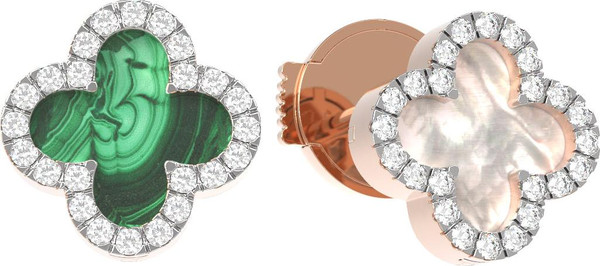 Серьги из золота c бриллиантами, малахитом и перламутром