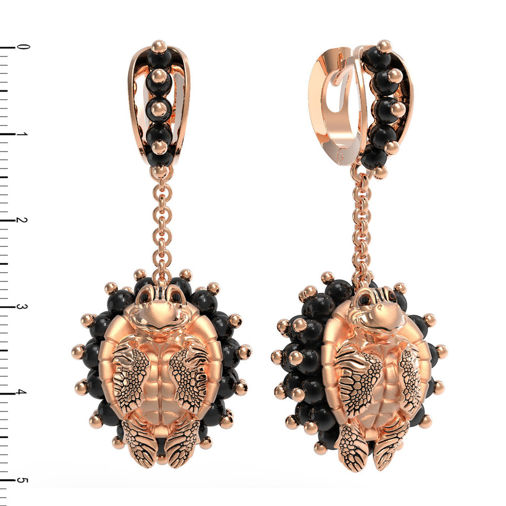 Серьги из золота c эмаль и ониксом