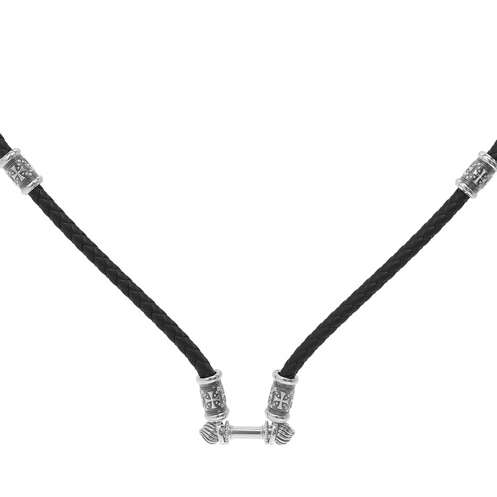 Шнурок кожаный из белого золота c кожаным шнурком