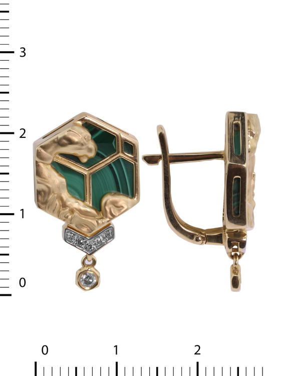 Серьги из лимонного золота c бриллиантами и малахитом