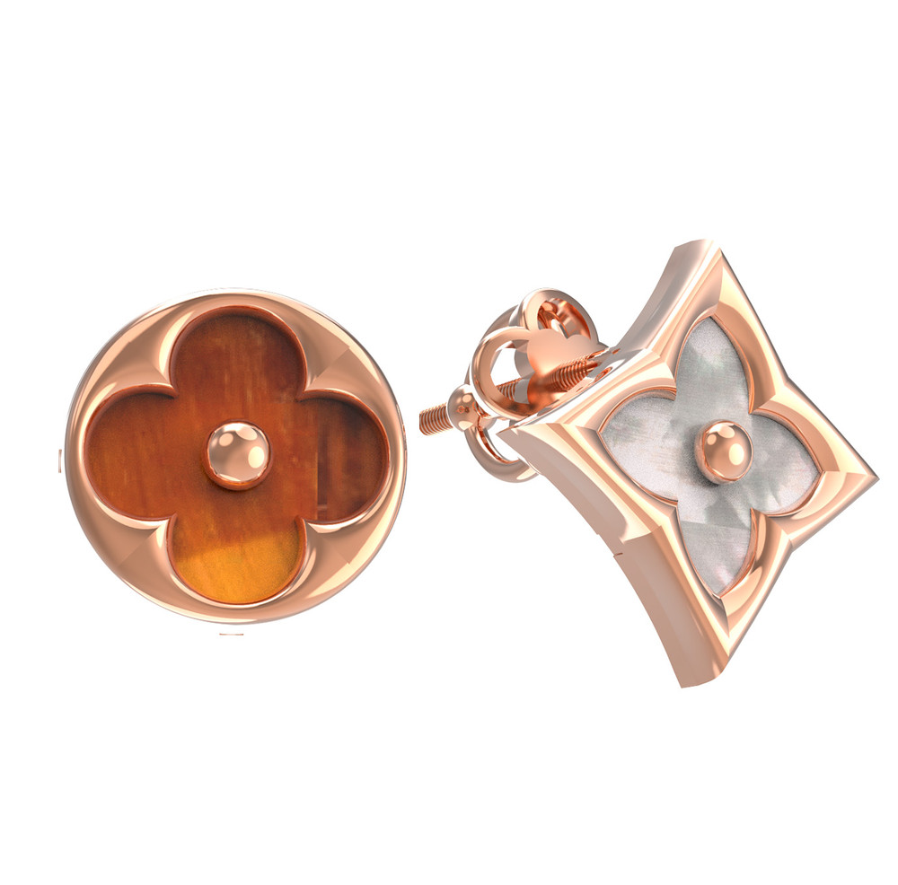 Серьги из золота c тигровым глазом и перламутром