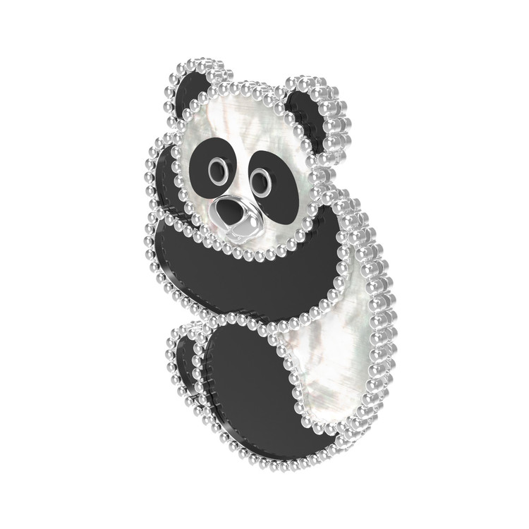 Брошь из белого золота c эмаль , ониксом и перламутром