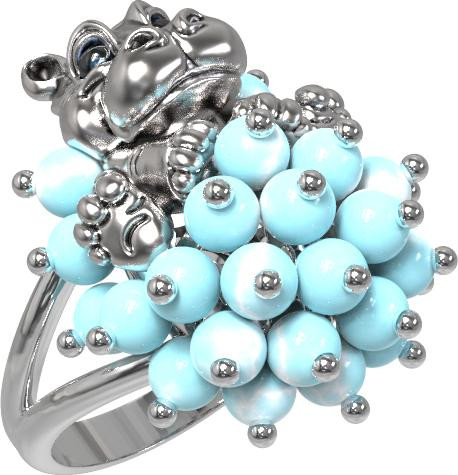 Кольцо из белого золота c эмаль и бирюзой