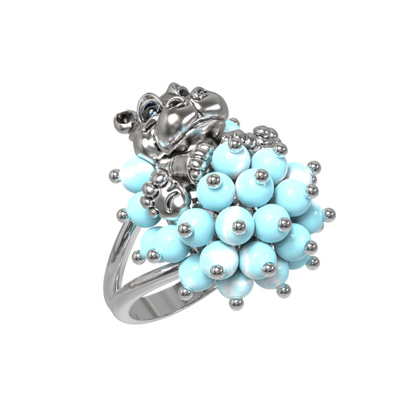 Кольцо из белого золота c эмаль и бирюзой