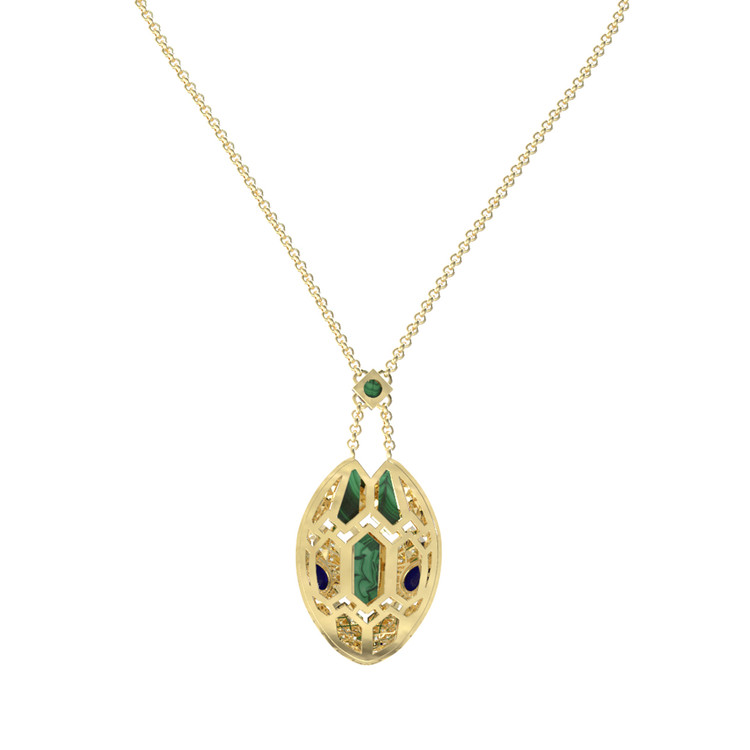 Колье из лимонного золота c бриллиантами, сапфиром и малахитом
