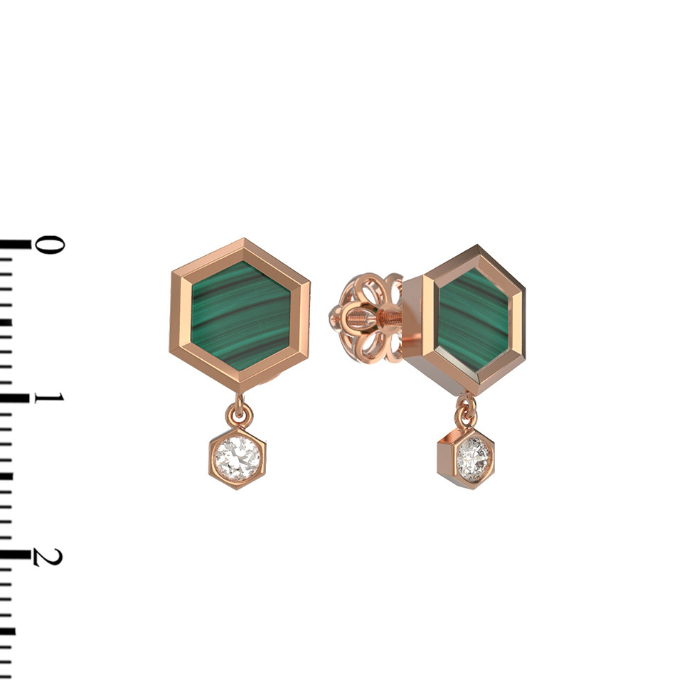 Серьги из золота c бриллиантами и малахитом