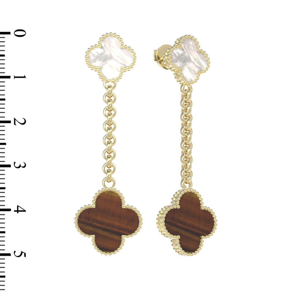 Серьги из лимонного золота c тигровым глазом и перламутром