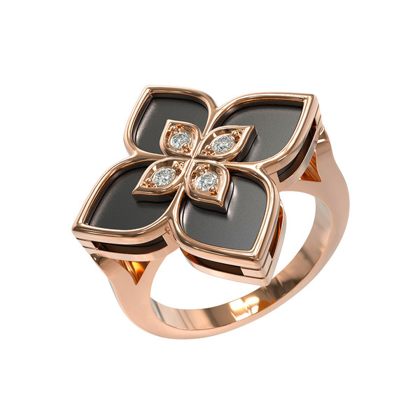 Кольцо из золота c бриллиантами и ониксом