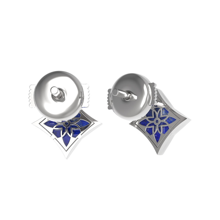 Серьги из белого золота c бриллиантами и лазуритом