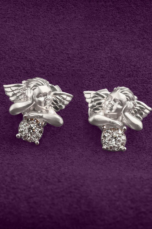 Серьги из белого золота 585 пробы c бриллиантами