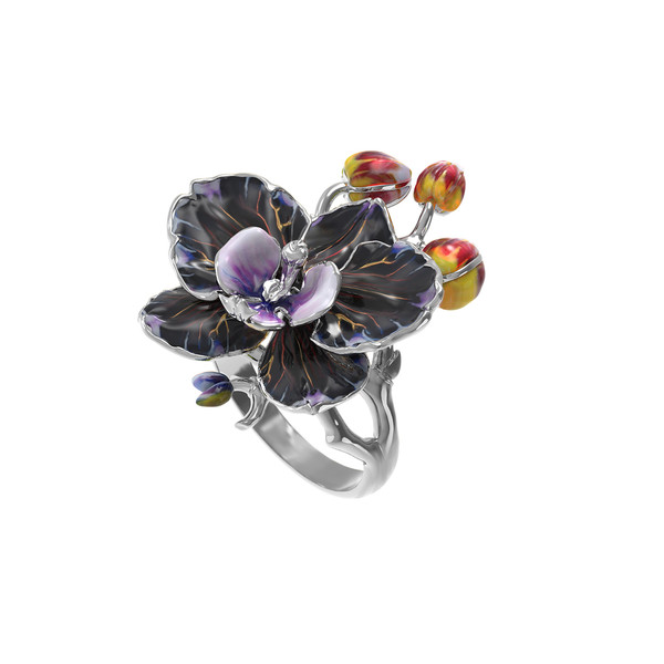 Кольцо из белого золота c эмаль