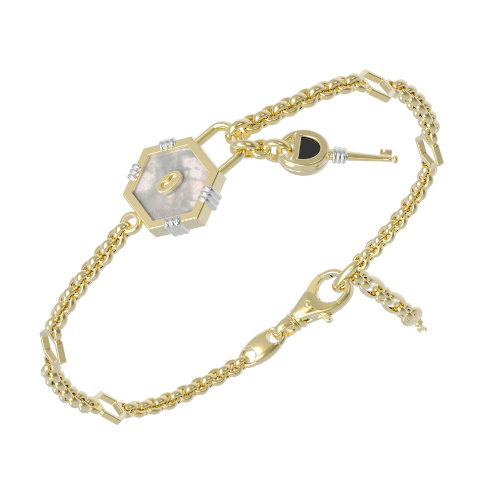 Браслет из лимонного золота c ониксом и перламутром