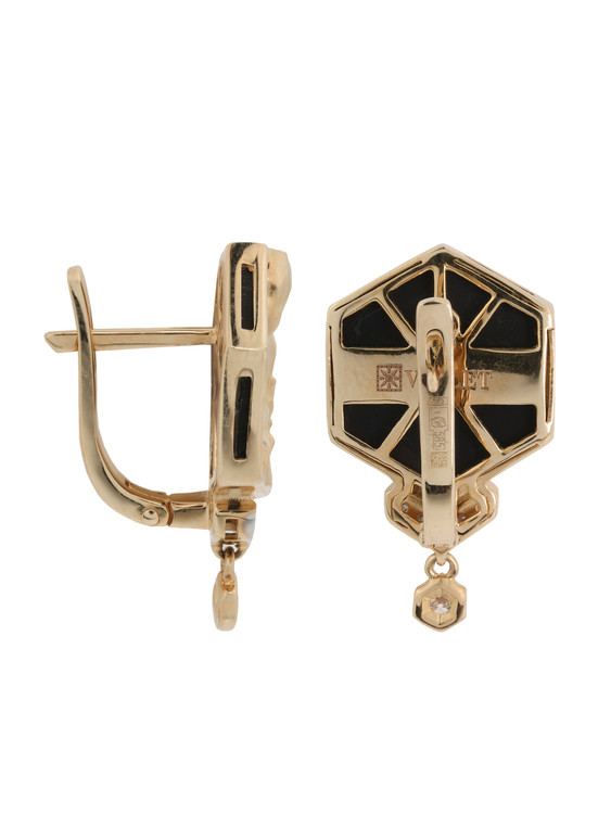 Серьги из золота c бриллиантами и ониксом