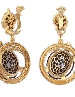 Серьги из золота 585 пробы c эмалью и железным деревом