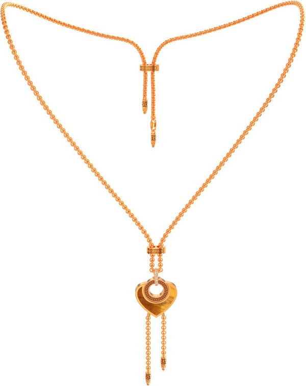 Колье из золота c фианитом, тигровым глазом и перламутром