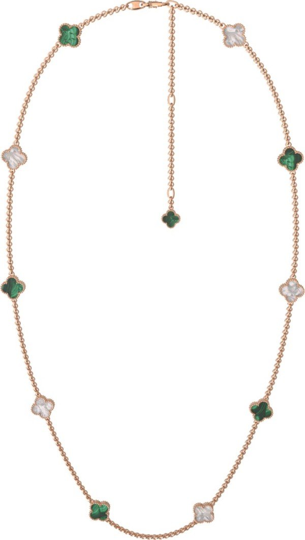 Колье из золота 585 пробы c малахитом и перламутром