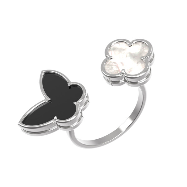 Кольцо из белого золота c ониксом и перламутром