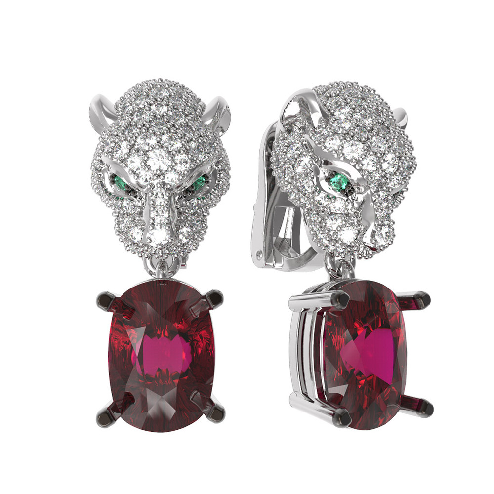 Серьги из белого золота c бриллиантами, рубином и изумрудом