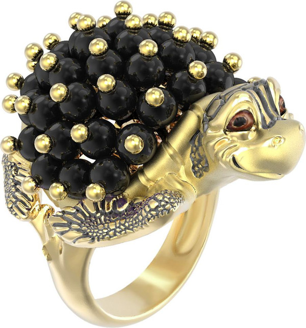 Кольцо из лимонного золота c эмаль и ониксом