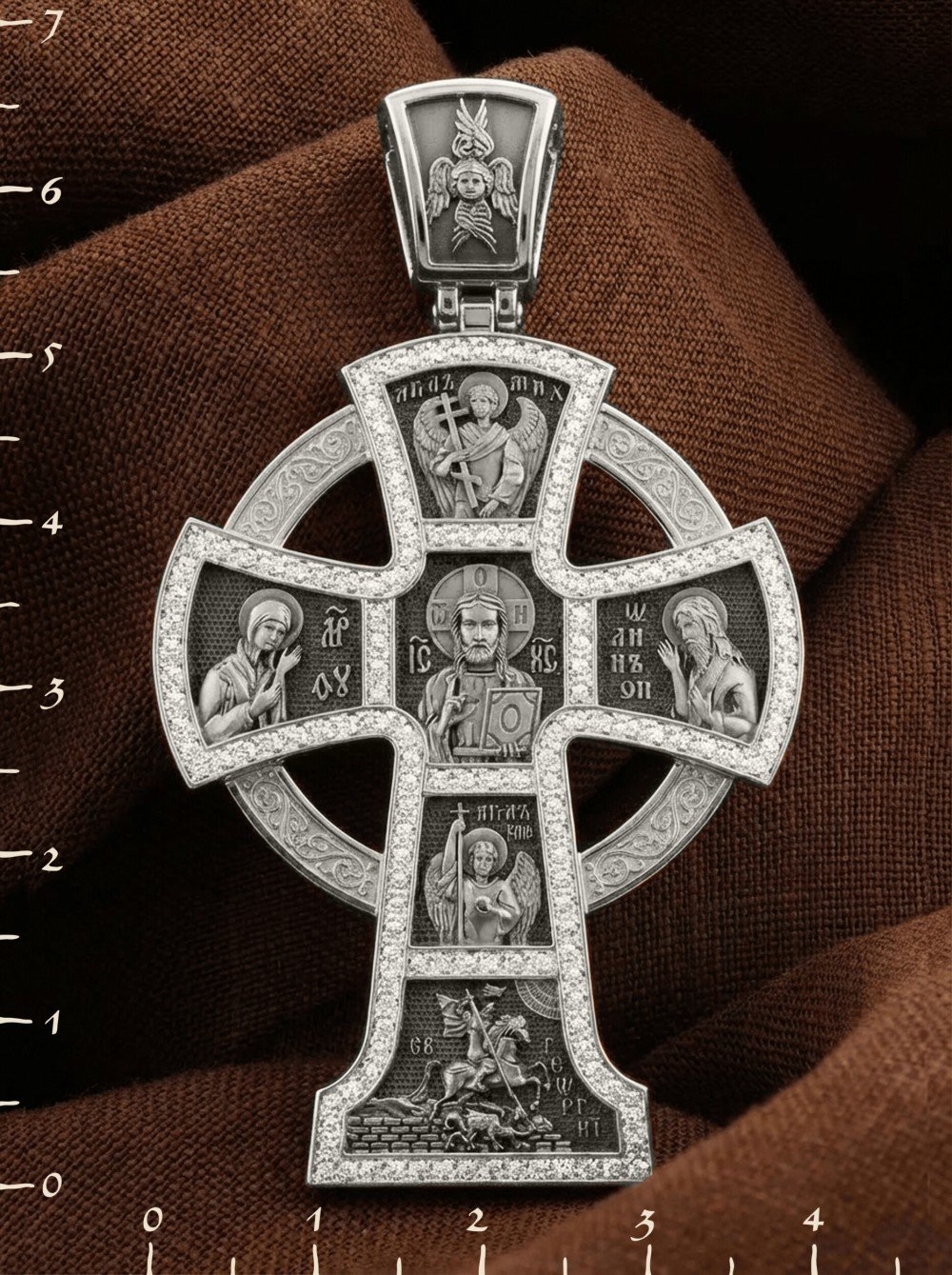 Крест из белого золота c эмалью и бриллиантами