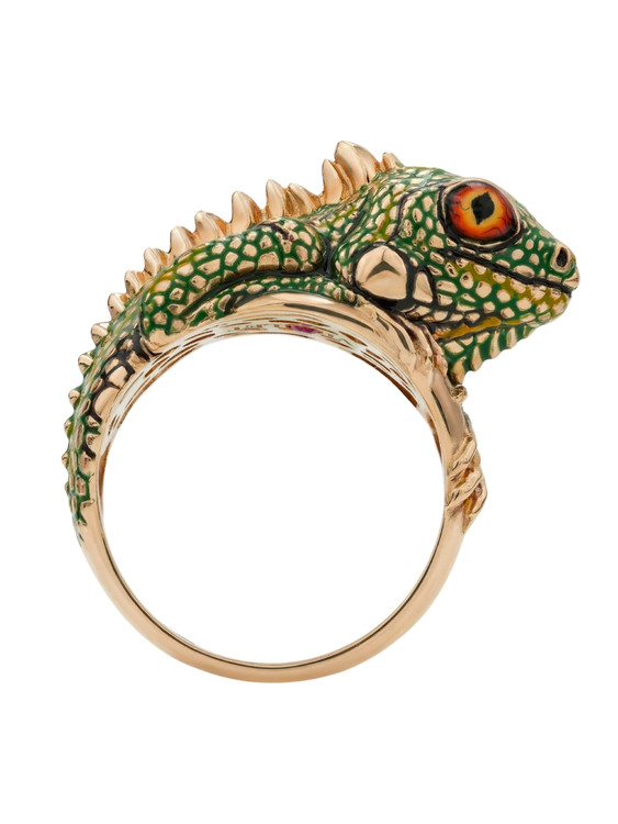 Кольцо из золота c эмаль и рубином