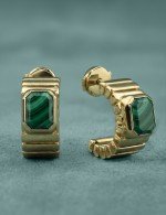 Серьги из лимонного золота 585 пробы c малахитом