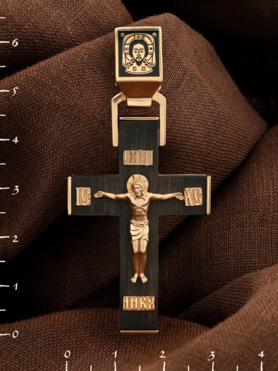 Крест из золота c эмаль и эбеновым деревом